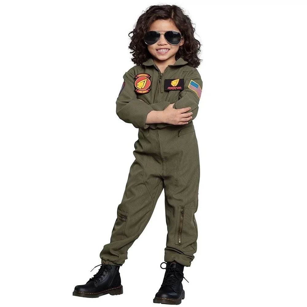 Party City Top  Maverick Flight Costume for  Halloween Olive Green Large 12-14